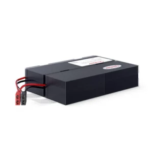 Front view of the RB1290X4L replacement kit featuring four 12V/9Ah sealed lead-acid batteries in a bundle.