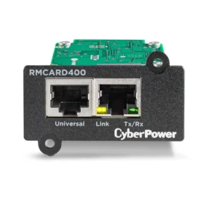 Front view of the TAA-compliant RMCARD400 network management card showing the RJ45 port and status LEDs.