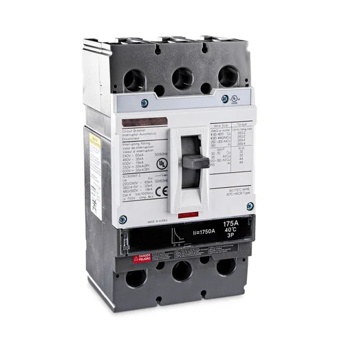 Front view of a 3-phase modular UPS circuit breaker module featuring an industrial toggle switch and safety lock.
