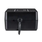 Side view highlighting the slim profile and the circuit breaker reset button on the side panel.