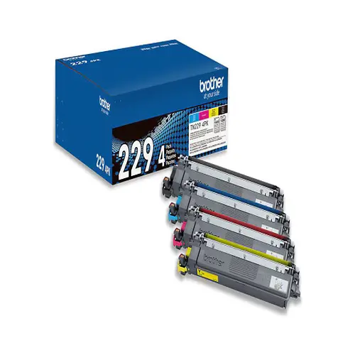 Side view of Brother TN229 4-pack toner package showing box thickness and side panel
