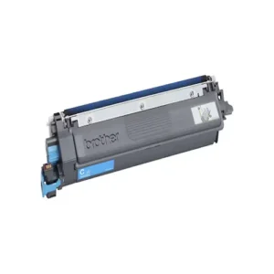 Front view of Brother TN229XXLC ultra high-yield cyan toner cartridge with label