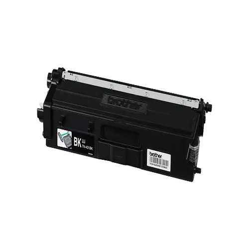Front view of Brother TN431BK black toner cartridge with branding and label