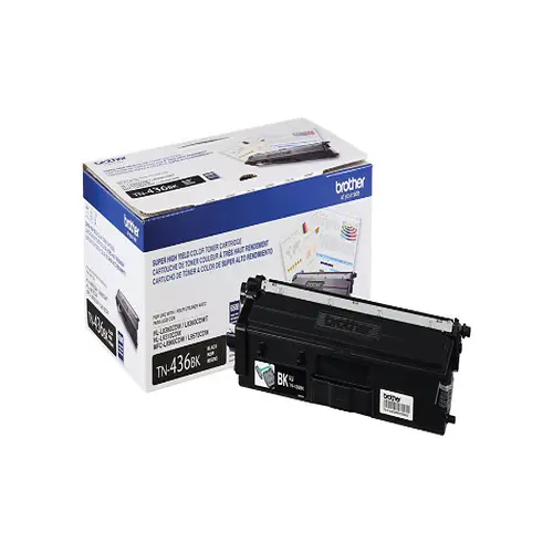 Front view of Brother TN436BK super high-yield black toner cartridge with label