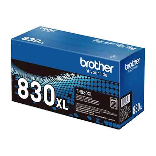 Side view of Brother TN830XL toner cartridge showing design edges and length