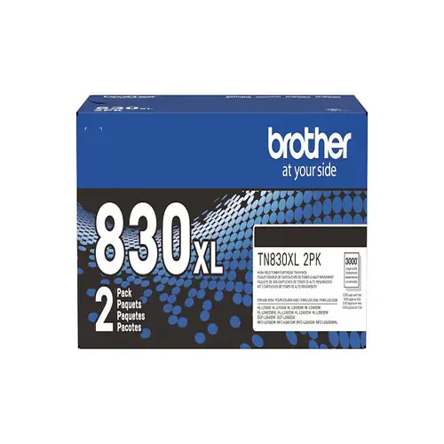 Side view of Brother TN830XL2PK toner pack showing box thickness and side panel