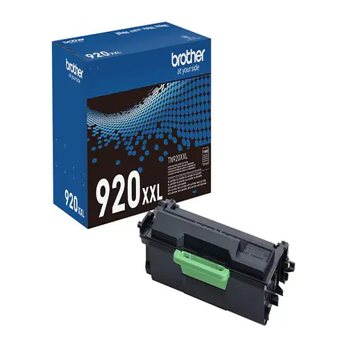Front view of Brother TN920XXL ultra high-yield black toner cartridge with label