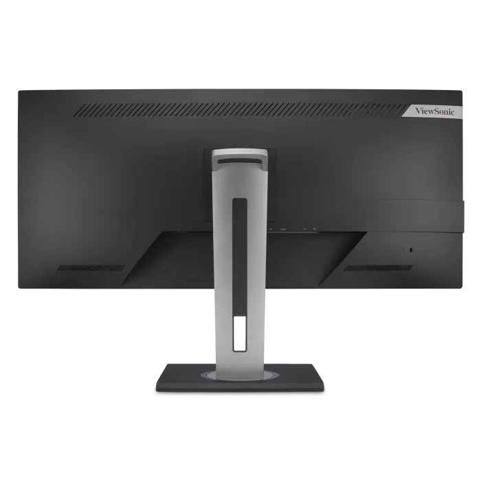 Back view of ViewSonic VG3456 monitor showing ergonomic stand and connectivity ports