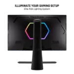 Back view of ViewSonic XG320U monitor showing RGB lighting and port connections