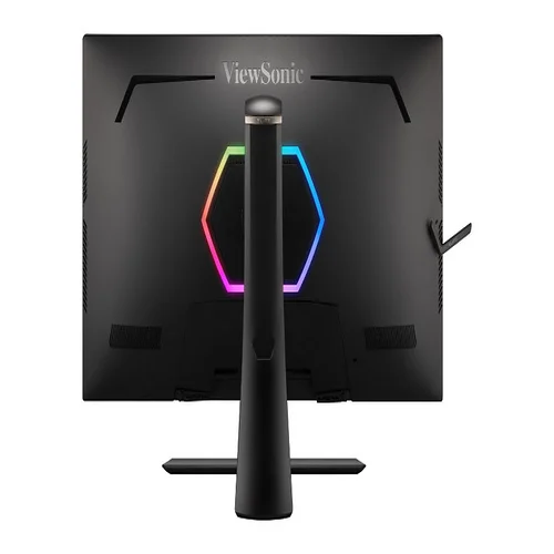 Back view of ViewSonic XG321UG monitor showing RGB lighting and connectivity ports