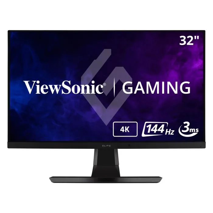 Front view of ViewSonic XG321UG gaming monitor with large 4K display and thin bezels