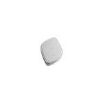 A sleek, low-profile white square access point with rounded corners. The surface is smooth and minimalist, featuring a small multi-color LED status indicator near the center.
