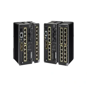 A heavy-duty, industrial green/gray metal faceplate. It features 8 copper Gigabit Ethernet ports stacked vertically and 2 SFP+ 10G uplink slots on the right, with a row of diagnostic LEDs for each port.
