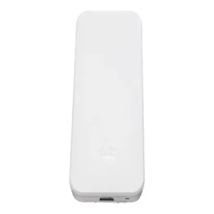 A rugged, industrial-grade white rectangular enclosure. The face is mostly blank with the Meraki logo, designed to withstand outdoor elements (IP67 rated).