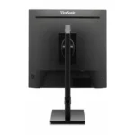 Rear view highlighting the 100x100mm VESA mount connection, downward-facing HDMI and VGA ports, and dual speaker vents on the lower casing.