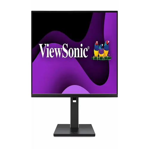 Front view of a 24-inch 16:10 business monitor featuring a thick matte bezel, physical control buttons on the bottom right, and a heavy-duty square-based adjustable stand.