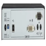 Black Box ACR1000A-T-R2 KVM transmitter back view showing dual CATx/SFP link interfaces and power connector