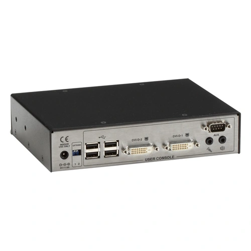 Black Box ACR1002A-R Agility KVM receiver back view showing Ethernet network port, audio jacks, and power input