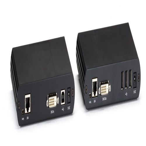 Black Box ACU1500A-R3 KVM extender back view showing RJ45 CATx link interface, RS232 serial port, and 5VDC power input