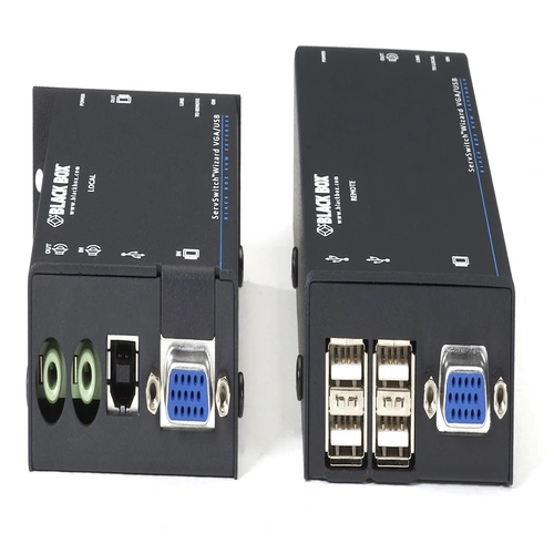 Black Box ACU5050A-R2 KVM extender back view showing RJ45 CATx interface, RS232 serial port, and 12VDC power input