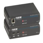 Black Box LRX Series ACU5700A KVM extender front view with DVI-D port, USB interfaces, and status LED indicators
