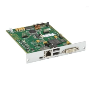 Black Box DKM FX ACX1MR-DHID-C modular KVM receiver card front view with DVI-D video output, USB HID ports for keyboard and mouse, and CATx connectivity interface