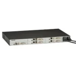 Black Box DKM Modular KVM Extender Chassis ACXMODH6FPAC-R2 front view showing 6-slot modular housing with front-mounted power supplies and empty card slots for DKM extender cards