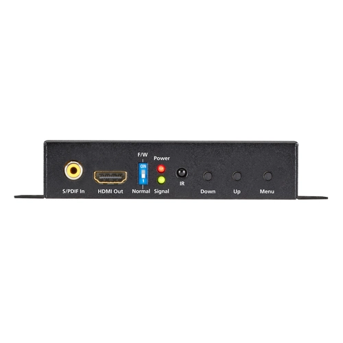 Black Box AVSC-VIDEO-HDMI video scaler front view with HDMI input port, front-panel controls, and LED status indicators for signal processing