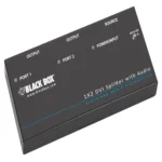 Black Box AVSP-DVI1X2 DVI splitter front view with DVI-D input port and 2 DVI-D output ports for signal distribution