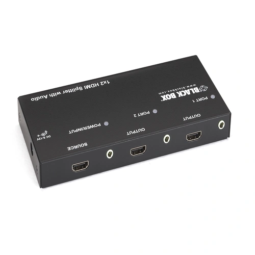 Black Box AVSP-HDMI1X2 HDMI splitter back view with power input and EDID management