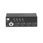 Black Box AVSP-HDMI1X4 HDMI splitter back view showing power input, EDID management switch, and mounting points for under-desk installation