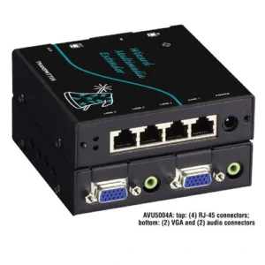Black Box AVU5004A AV extender front view with HDMI input and LED status indicators for AV extension over CATx