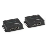 Black Box AVX-DVI-TP-100M DVI extender back view showing RJ45 CATx link interface, power input, and mounting points for under-desk installation