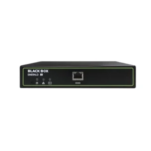 Black Box Emerald SE EMD2000SE-T-R2 KVM-over-IP transmitter front view with single DVI-D input port, USB Type-B female connector for host computer, and activity LED indicators