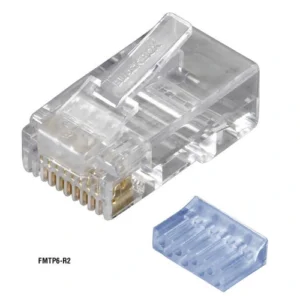 Black Box FMTP6-R2-100PAK CAT6 modular plug 100-pack front view showing RJ45 connector design for Cat6 termination