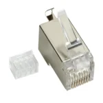 Black Box FMTP6S-100PAK CAT6 shielded modular plug 100-pack front view showing shielded connector design for Cat6 terminations