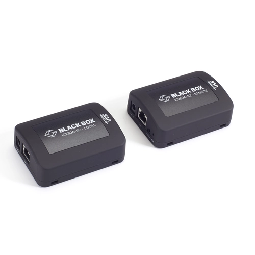 Black Box IC280A-R2 USB extender front view with local extender module featuring USB Type-B input and RJ45 CATx link interface