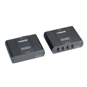 Black Box IC400A-R2 USB 2.0 extender front view with local extender module featuring USB Type-B input and RJ45 CATx link interface for USB extension up to 100 meters