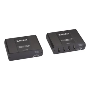 Black Box IC404A-R2 USB extender front view with fiber connector and link status LED indicators
