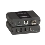 Black Box IC406A-R2 USB extender front view with single SC single-mode fiber connector and link status LED indicators