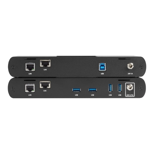Black Box ICU504A USB 3.1 extender back view with remote extender unit featuring four USB 3.1 auto-negotiating ports and LAN pass-through