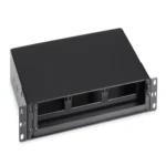 Black Box JPM407A-R5 rackmount fiber enclosure front view with adapter panel slots and lockable door for fiber protection