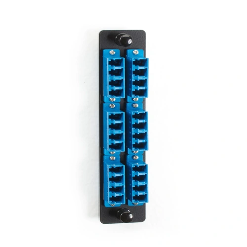 Black Box JPM467C-R2 fiber patch panel front view with fiber adapter ports for high-density terminations