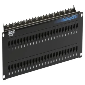 Black Box JPM810A-R2 CAT6 patch panel front view with 48 RJ-45 ports in 2U rack-mount form factor