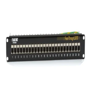Black Box JPM814A CAT6 patch panel front view with 48 ports and 2U rack-mount form factor