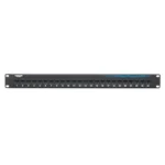 Black Box JPM818A CAT6 patch panel front view with 48 RJ-45 ports and 2U rack-mount form factor for high-density patching