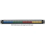 Black Box JPMT1024A patch panel front view with port configuration and rack-mount design