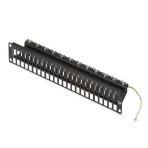 Black Box JPMT700A patch panel front view with port configuration for structured cabling