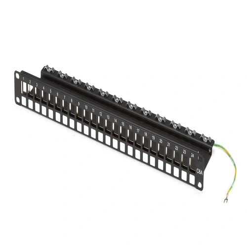 Black Box JPMT700A patch panel front view with port configuration for structured cabling