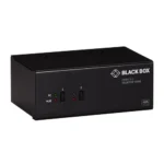 Black Box KV6222H KVM switch front view with port selection buttons and LED indicators for multi-monitor switching